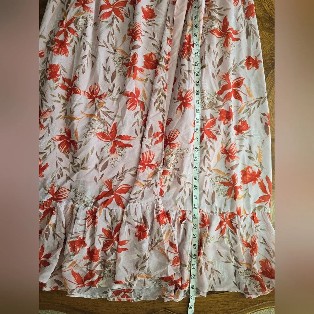 Pink Lily Floral Ruffle Sleeve Faux Wrap Womens Maxi Dress, Size Medium - Picture 11 of 11